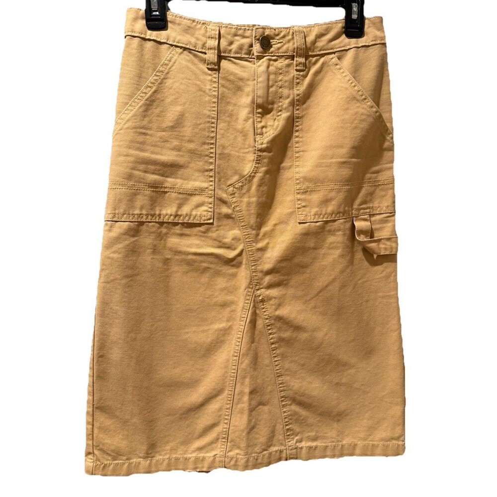 BDG Urban Outfitters Cargo Khaki Denim Canvas Midi Skirt Carpenter Tan/Camel XS - Picture 3 of 11
